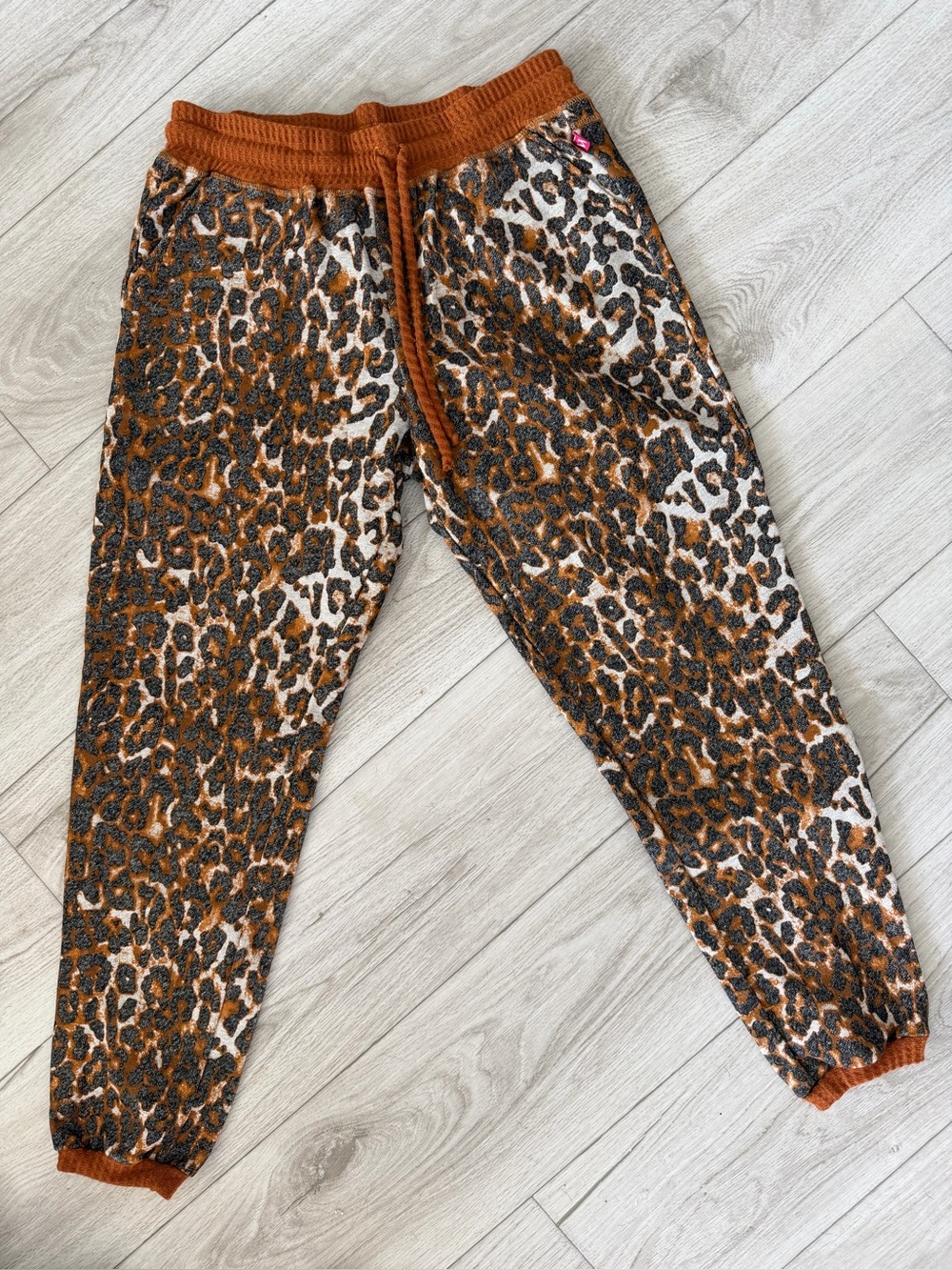 Girls' Leopard Print Knit Joggers - Rust/Cream